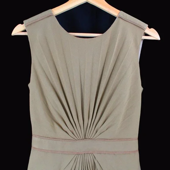 Ted Baker London Dress Radiant Accordion Pleated Sleeveless Sheath Khaki/Camel - Picture 3 of 8